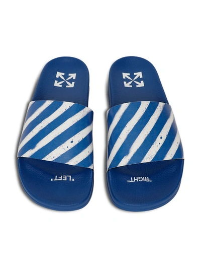 Shop Off-white Diagonal Stripes Slide Sandal, Blue And White