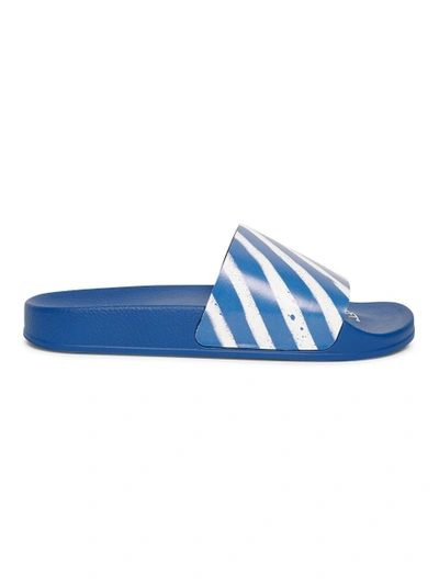 Shop Off-white Diagonal Stripes Slide Sandal, Blue And White
