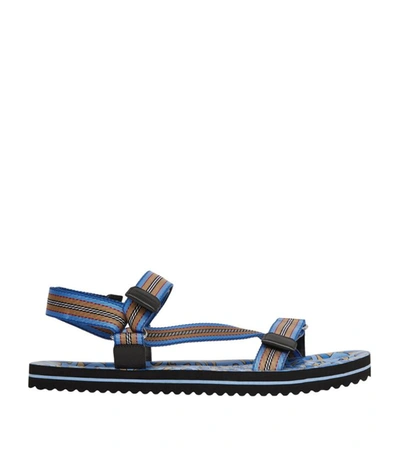 Shop Burberry Icon Stripe And Monogram Print Sandals In Blue