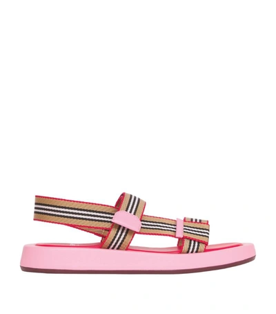 Shop Burberry Icon Stripe Sandals In Pink