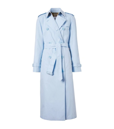 Shop Burberry Cotton Gabardine Trench Coat In Blue