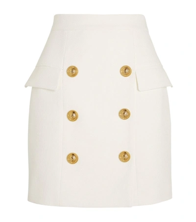 Shop Balmain Button-trimmed Skirt In White