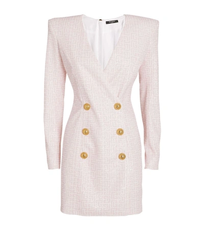 Shop Balmain Double-breasted Monogram Dress In Pink