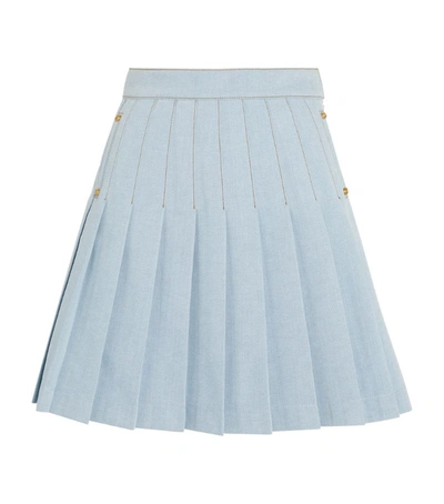 Shop Balmain Pleated Skirt In Blue