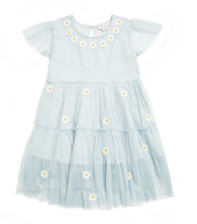Shop Stella Mccartney Kids Embroidered Daisy Tulle Dress (3-14 Years) In Blue