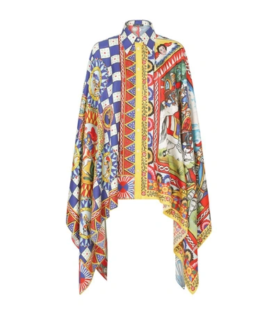 Shop Dolce & Gabbana Silk Carretto Print Poncho Shirt In Multi