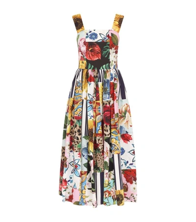 Shop Dolce & Gabbana Cotton Poplin Patchwork Dress In Multi