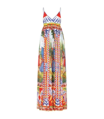 Shop Dolce & Gabbana Silk Carretto Print Maxi Dress In Multi