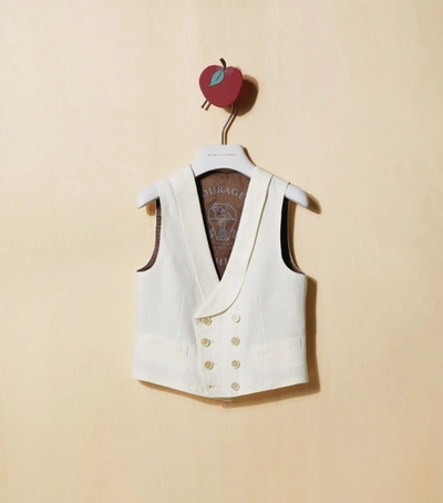 Shop Brunello Cucinelli Linen Double-breasted Waistcoat (4-12 Years) In White