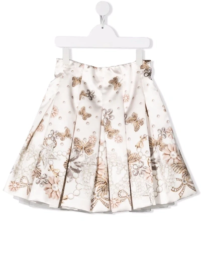 Shop Monnalisa Box-pleat Embellishment-print Skirt In Neutrals
