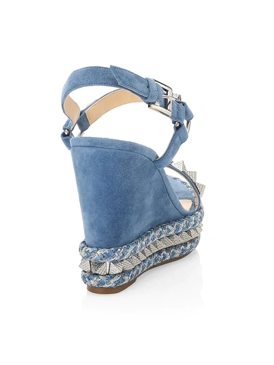 Shop Christian Louboutin Pyraclou Wedge Sandals In Blue