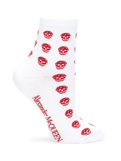 Shop Alexander Mcqueen Multi-skull Logo Socks In Ivory Red