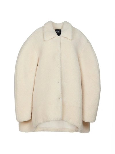 Shop A.w.a.k.e. Faux Shearling Rounded Snap Button Jacket In Ivory