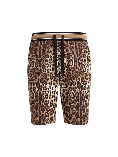 Shop Dolce & Gabbana Men's Leopard-print Cotton Jogger Shorts In Leo Senza