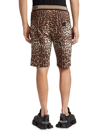 Shop Dolce & Gabbana Men's Leopard-print Cotton Jogger Shorts In Leo Senza