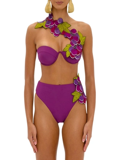 Shop Andrea Iyamah Etna Embroidered Bikini Top In Purple