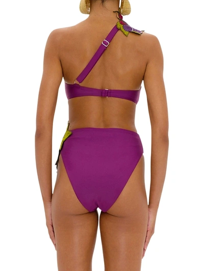 Shop Andrea Iyamah Etna Embroidered Bikini Top In Purple
