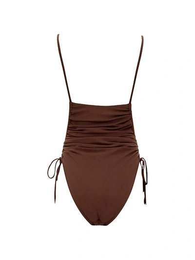 Shop Andrea Iyamah Adan Ruched One-piece Swimsuit In Brown