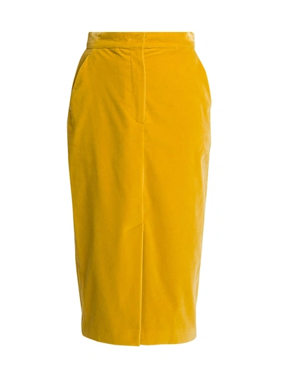 Shop Max Mara Bormida Velvet Pencil Skirt In Yellow