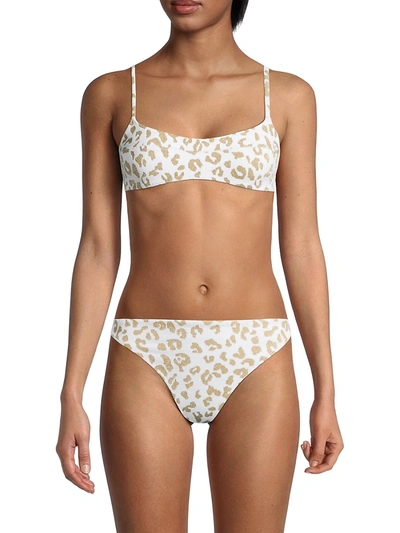 Shop Solid & Striped The Elsa Animal Print Bikini Top In Gold Leopard Jacquard