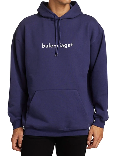 Shop Balenciaga Men's Logo Hoodie In White Black