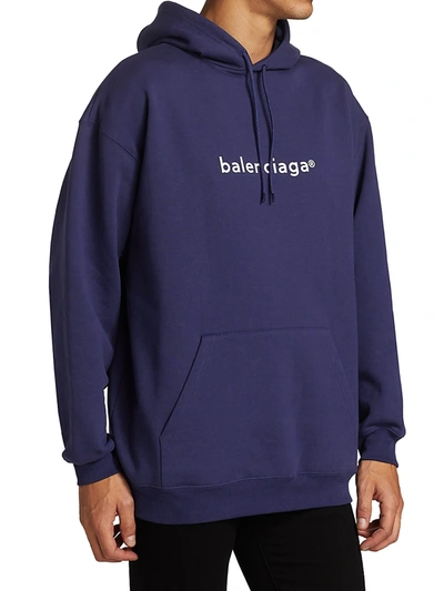 Shop Balenciaga Men's Logo Hoodie In White Black