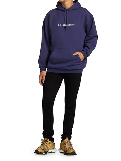 Shop Balenciaga Men's Logo Hoodie In White Black