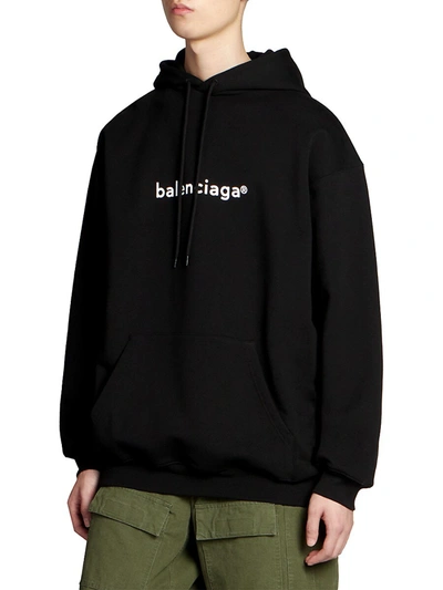 Shop Balenciaga Men's Logo Hoodie In White Black