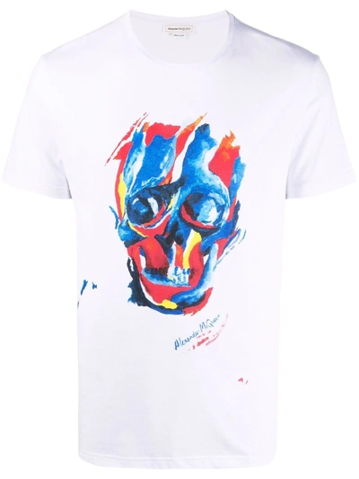 Shop Alexander Mcqueen Painterly Skull-print Short-sleeve T-shirt In Weiss