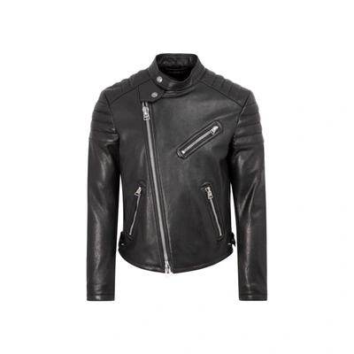 Shop Tom Ford Worked Leather Icon Biker Jacket In Black
