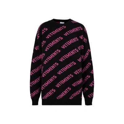 Shop Vetements Allover Logo Sweater In Black