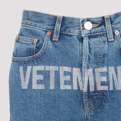 Shop Vetements Crystal Logo Magic Fit Denim Jeans In Blue