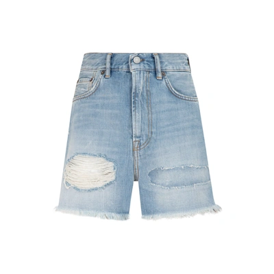 Shop Acne Studios Patched Denim Shorts In Blue