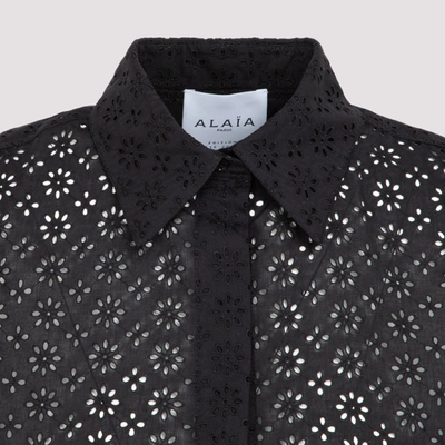 Shop Alaïa Alaia  Broderie Anglaise Shirt In Black