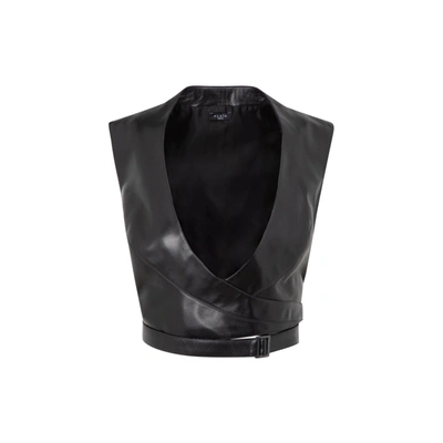 Shop Alaïa Alaia  Top Sans Manche Cuir Foulard In Black