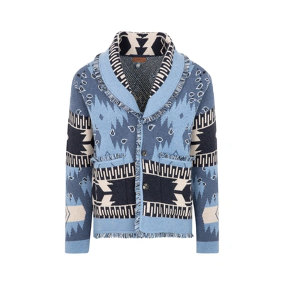 Shop Alanui Dream Big Bandana Cardigan Sweater In Blue
