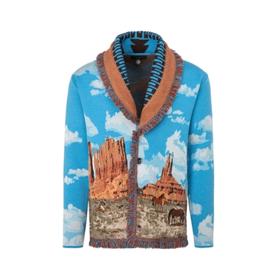 Shop Alanui The Monument Valley Horses Cardigan Sweater In Multicolour