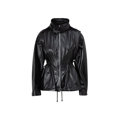 Shop Bottega Veneta Leather Parka Jacket Coat In Black