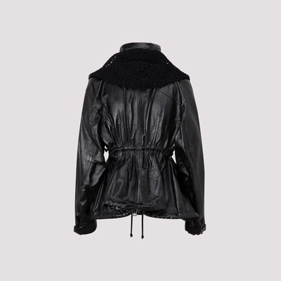 Shop Bottega Veneta Leather Parka Jacket Coat In Black