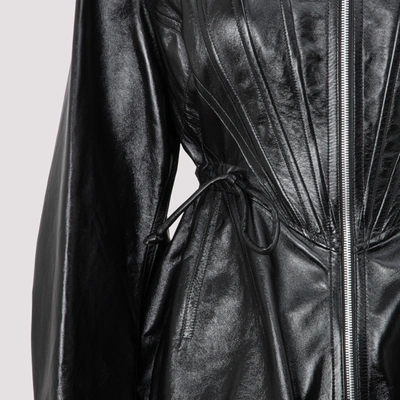 Shop Bottega Veneta Leather Parka Jacket Coat In Black