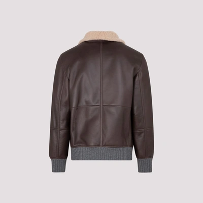 Shop Brunello Cucinelli Leather Bomber Jacket In Brown