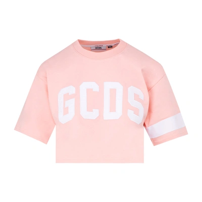 Shop Gcds Crop Logo T-shirt Tshirt In Pink &amp; Purple