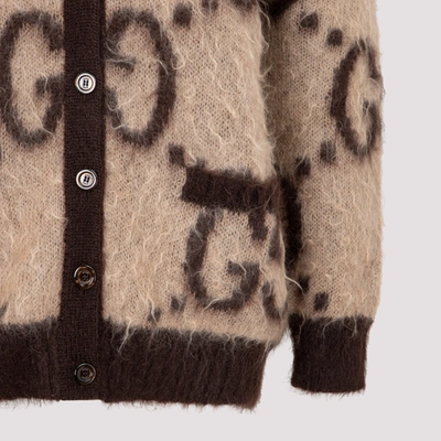 Shop Gucci Reversible Gg Mohair Wool Cardigan Sweater In Nude &amp; Neutrals