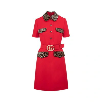 Shop Gucci Red Wool Blend Cady Dress
