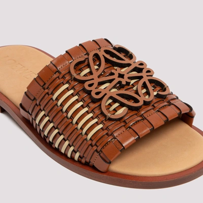 Shop Loewe Anagram Woven Slide Shoes In Brown