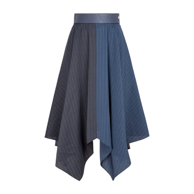 Shop Loewe Striped Asymmetric Midi Skirt In Blue