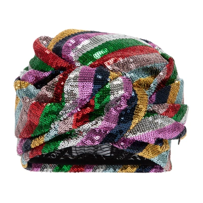 Shop Maison Michel Carrie Striped Sequins Turban Hat In Multicolour