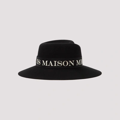 Shop Maison Michel Virginie Platinum Logo Wool Hat In Black