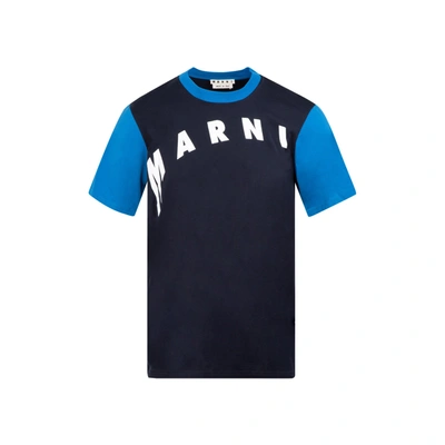 Shop Marni Logo Cotton T-shirt Tshirt In Blue