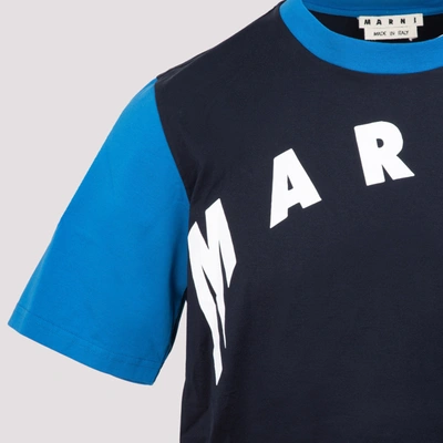 Shop Marni Logo Cotton T-shirt Tshirt In Blue